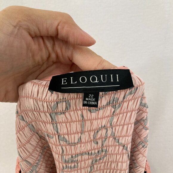 New Eloquii size 22 Pink Black Abstract Smocked Bodice Cut-out Midi Dress - Picture 3 of 11